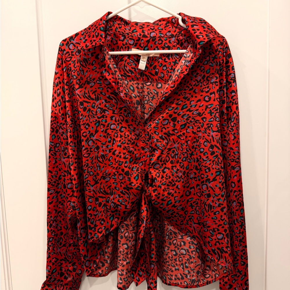 Hutch Red and Black Leopard Print Button Down Shirt